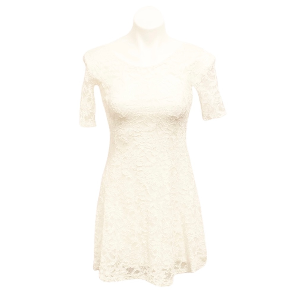 LUSH Ivory White Lace V-Back Lined Dress (S)